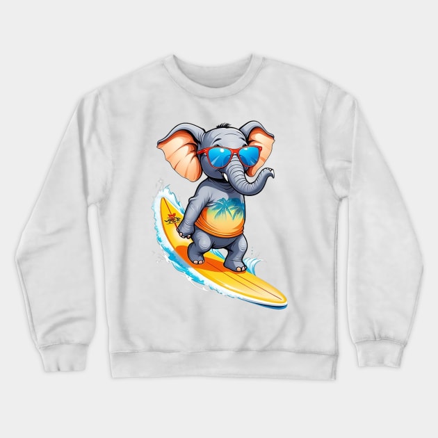 Surfing Elephant Crewneck Sweatshirt by likbatonboot